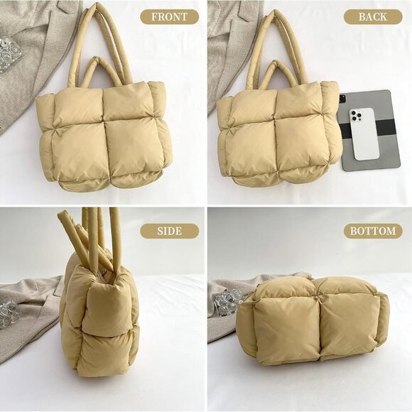 Women Puffer Tote Cotton Large Capacity Quilted Shoulder Handbag - Picture 7 of 7